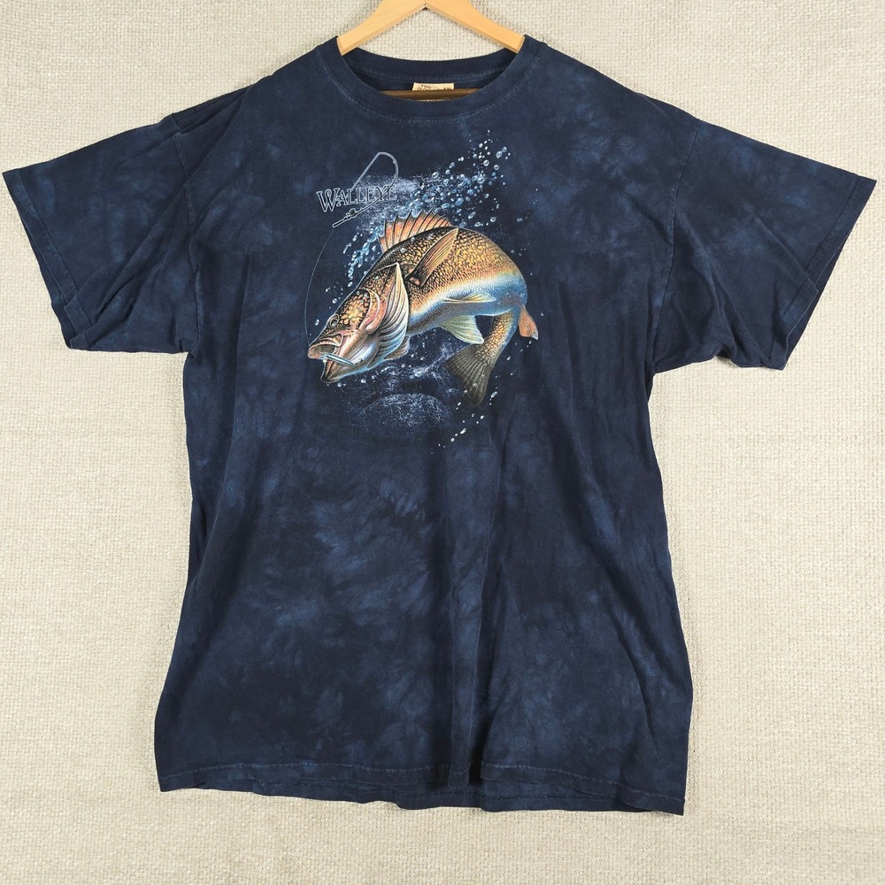 The‎ Mountain Walleye Fishing Graphic T-Shirt XXL Navy Blue Tie Dye Mens Cotton